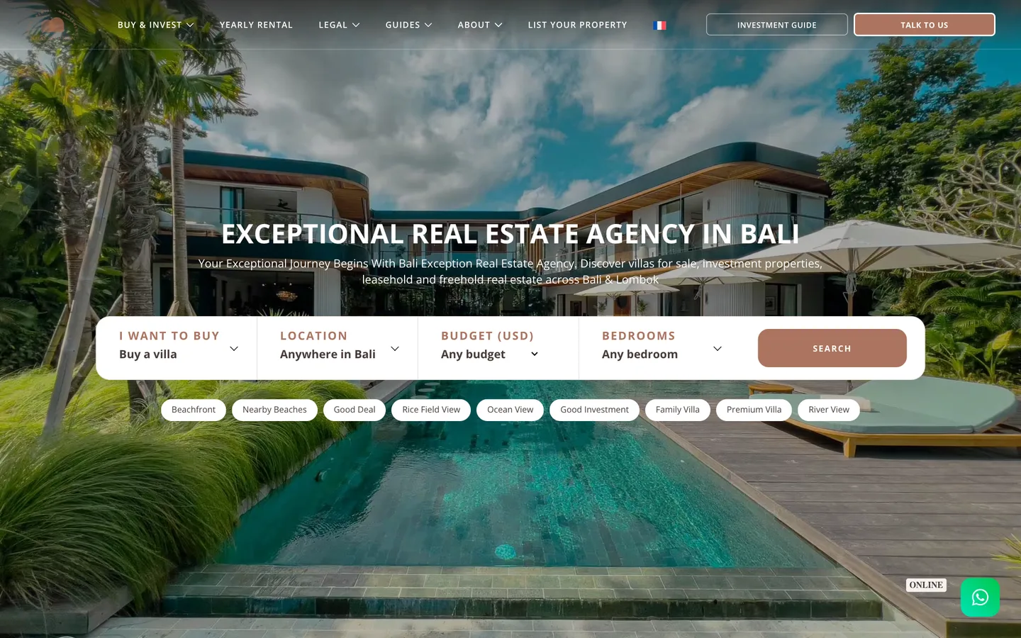 The Bali Exception website, designed and built by the Closio team